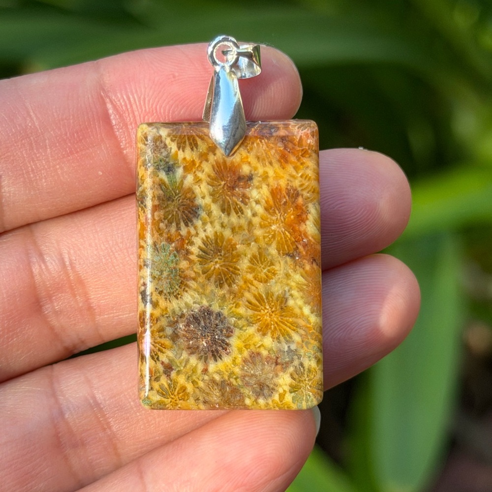 Sterling silver 925 stamped flower coral jade pendant 0387 - Picture 3 of 7